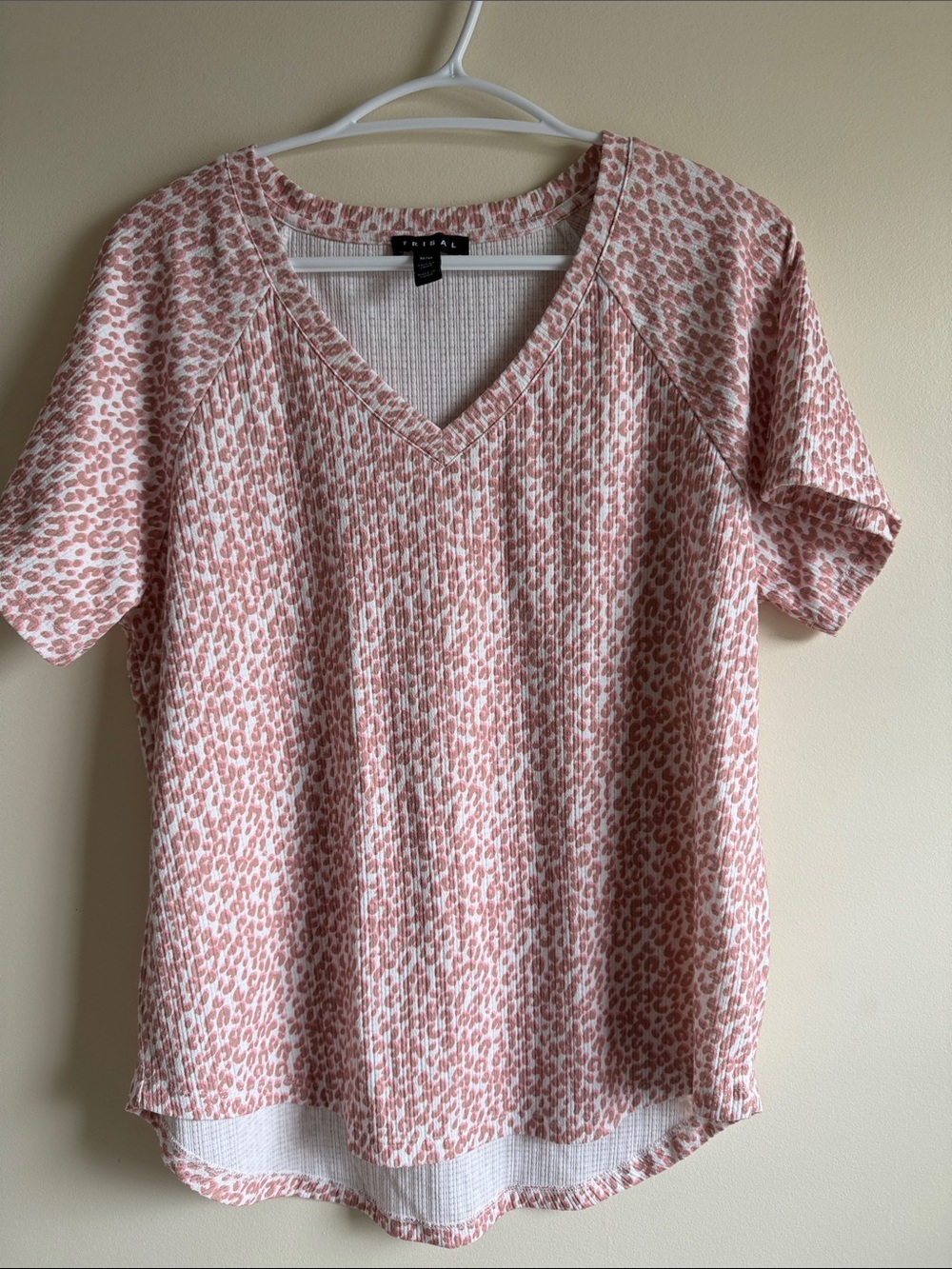 Tribal Pink Leopard V-Neck Short Sleeve Top